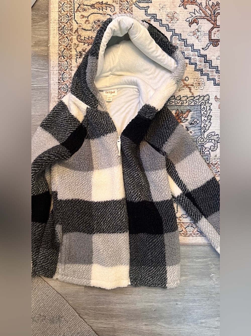 Cat & Jack Sherpa-Lined Hooded Jacket in Black & Cream